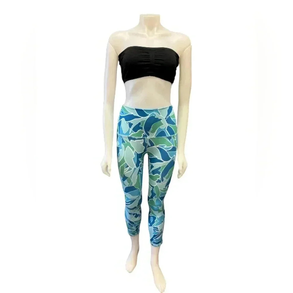 RBX NWT Leggings Capri Active Wear Green/Blue/White Size Small
